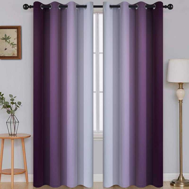 SimpleHome Ombre Room Darkening Curtains for Bedroom, Gradient Purple to Grey White Light Blocking Thermal Insulated Grommet Window Curtains/Drapes for Living Room,2 Panels, 52x84 inches Length - Image 1
